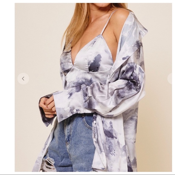 #46 Paige Tie Dye Print Boyfriend Shirt with Matching Crop Top - Picture 6 of 10